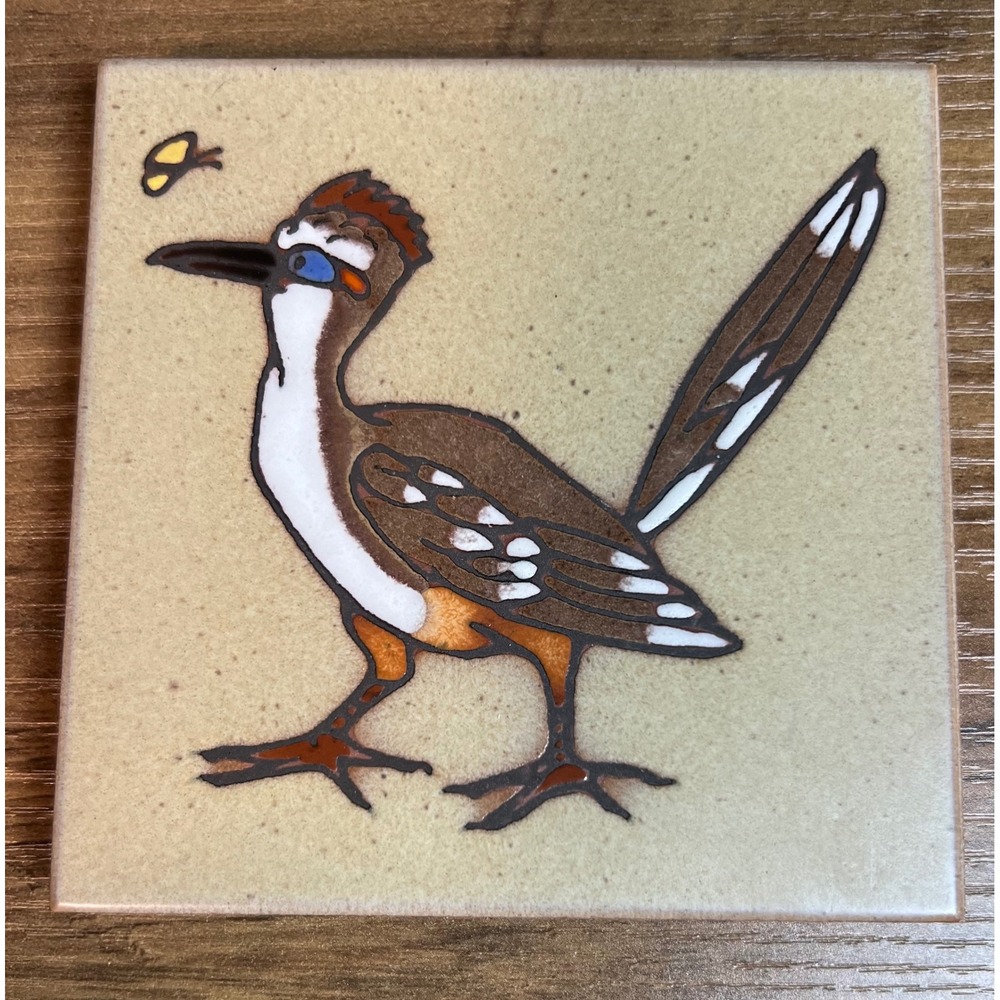 Cleo Teissedre Roadrunner Hand Painted Ceramic Tile Trivet Coaster Wall Decor 4"